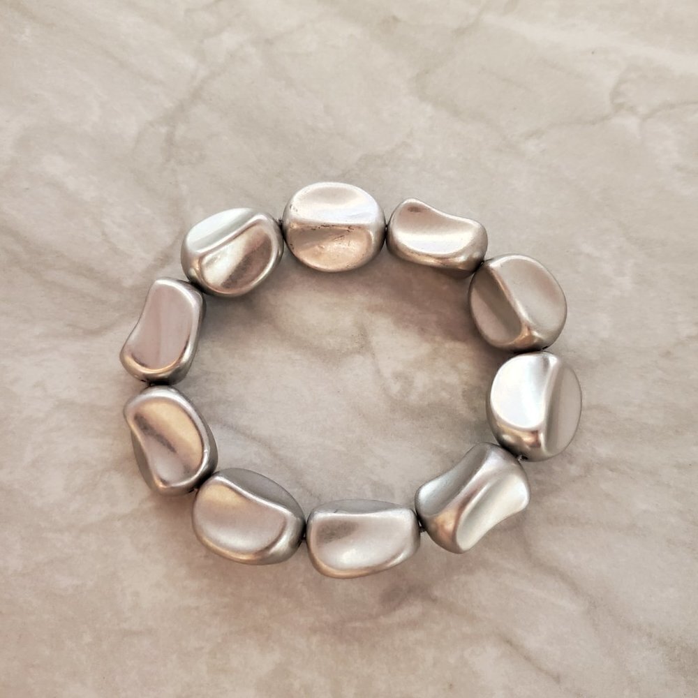 ✨ Silver Chunky Beaded Beads Elastic Streatch Bracelet ✨ - Picture 3 of 9